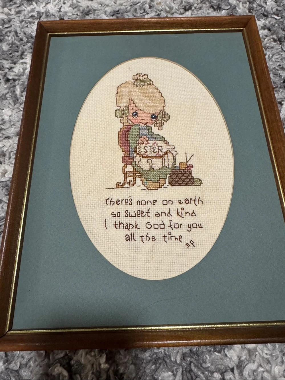 Vintage 1987 Handmade Cross Stitch Friendship Wall Art Framed Needlework